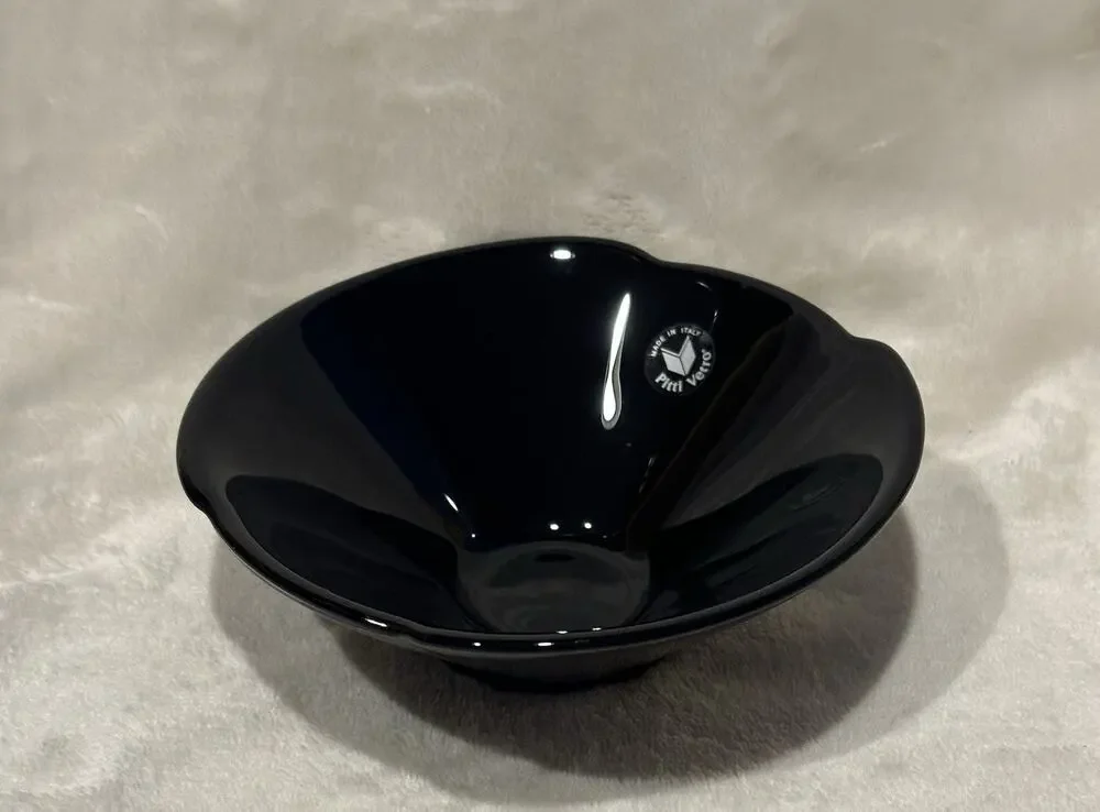 Pittl Vetro Vtg Black Glass Bowl Hand Blown Made In Italy Candy Dish Sleek Chic